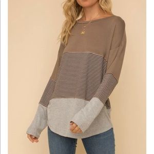 Color Block Long Sleeve Olive Top